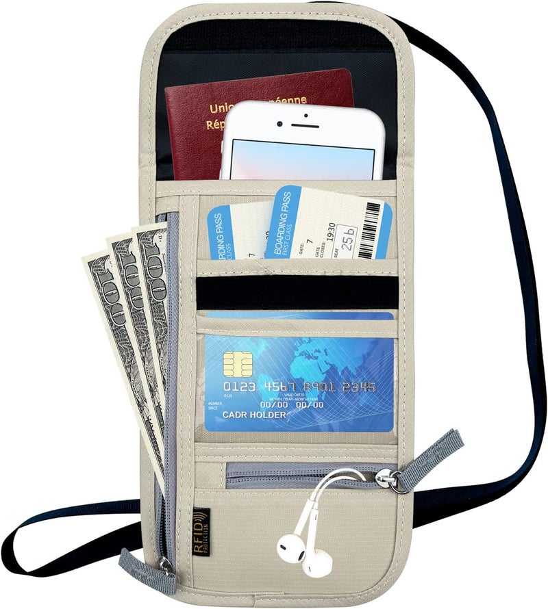 Jonyee Travel Neck Wallet, RFID Blocking Passport Holder with Adjustable Neck Strap for Men and Women to Keep Cash, Credit Cards and Travel Documents Safe - Beige - Image 5
